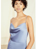 Drape Neck Lavender Satin Slit Bridesmaid Dress